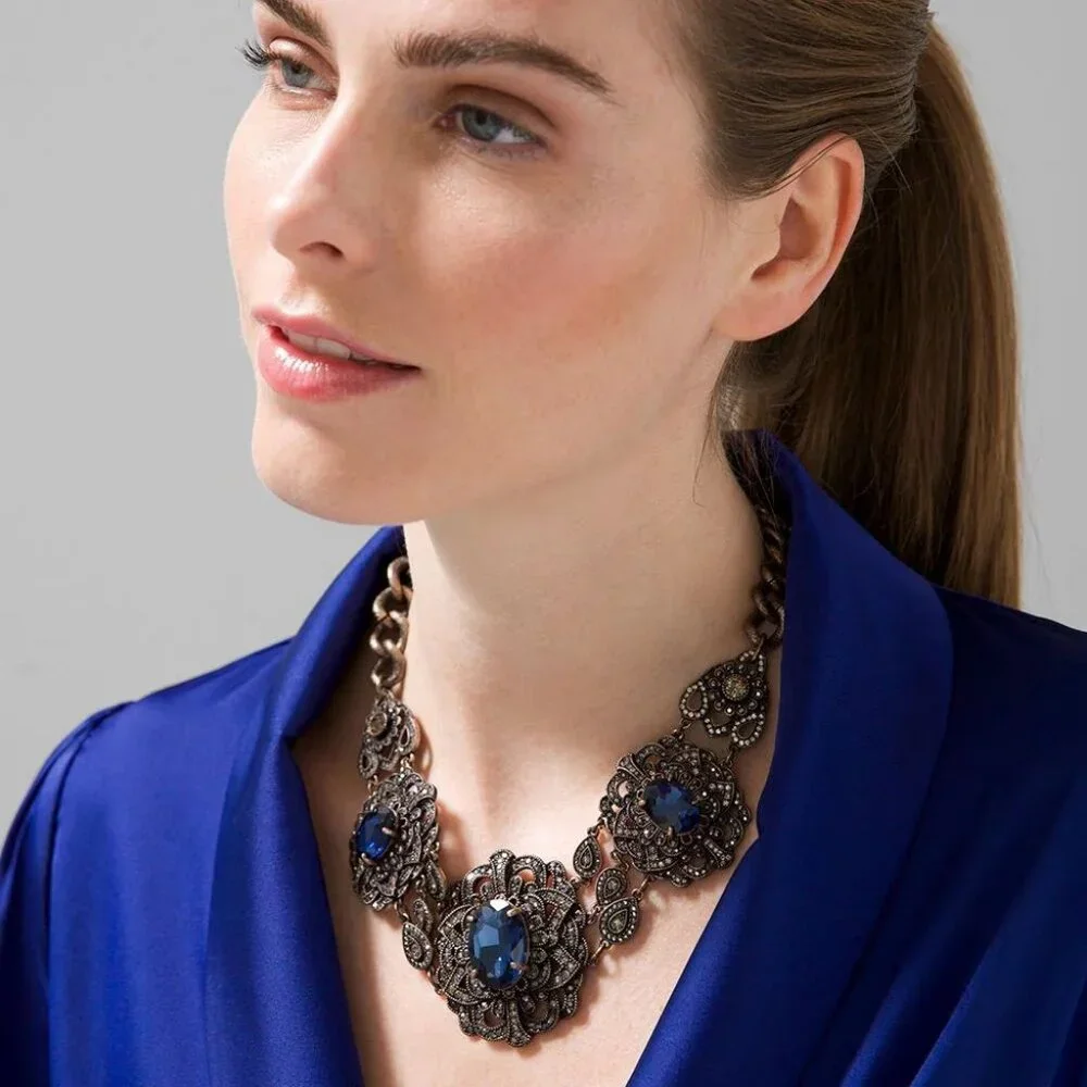 WHBM $125 Indigo Statement Blue Stone Necklace Old Russia STUNNING! - Picture 2 of 7